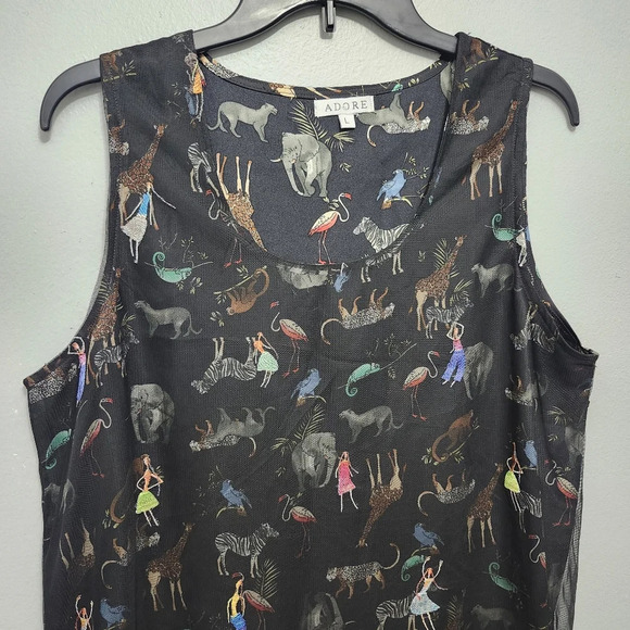 Adore women's sleeveless tunic top size large black novelty prints anima… - Picture 2 of 7